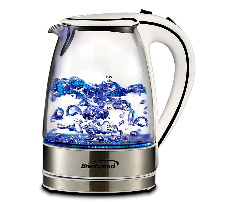 BRENTWOOD DRAADLOOS GLAS ELECTRISCHE KETEL WIT 1.7LTR-0