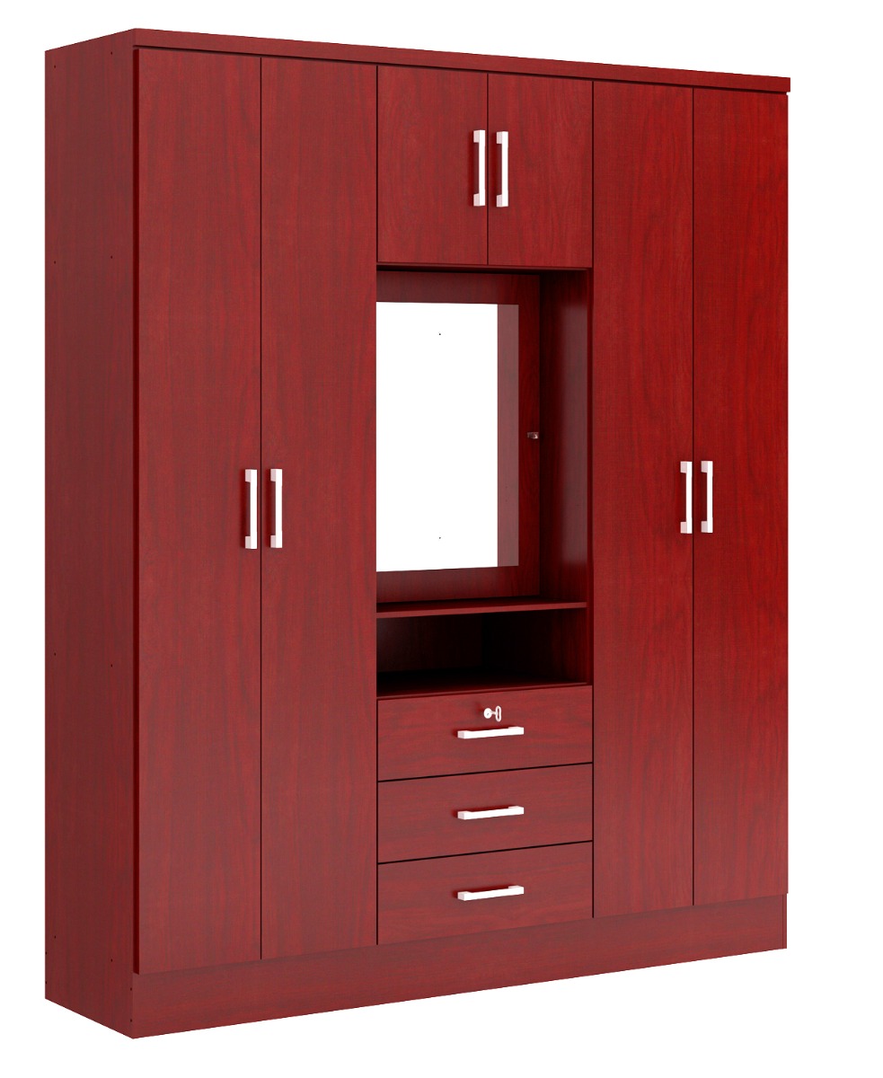 MOVEIS CARRARO 6 DEUREN + 3 LADEN KLEDINGKAST MET SPIEGEL MAHOGANY-0