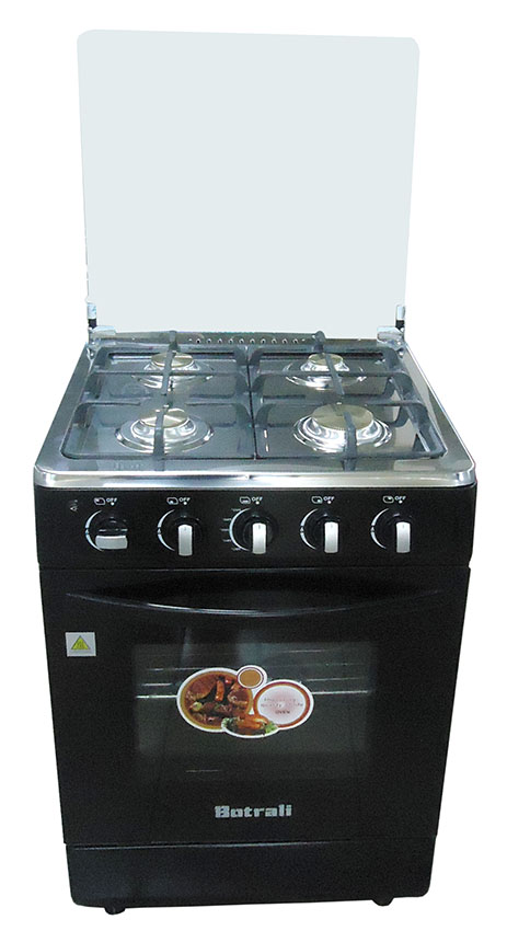 BOTRALI 4 BRANDERS GASFORNUIS MET DEKSEL ZWART 24 INCH