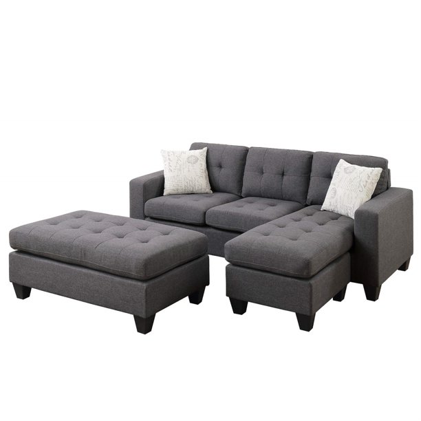 SECTIONAL SOFA GRAY WITH OTTOMAN, 2 CUSHIONS FABRIC MACTCH LE