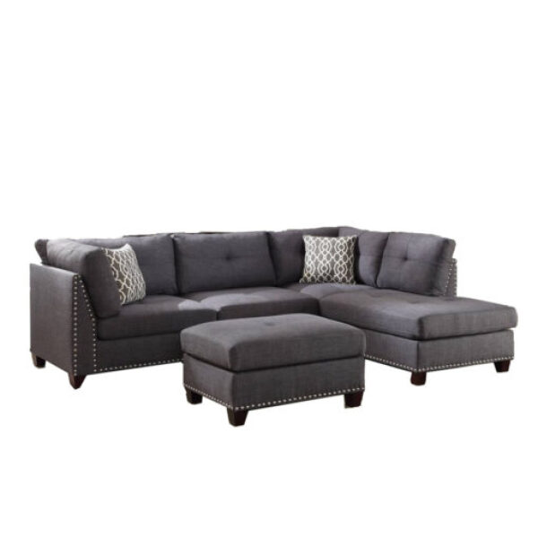 SECTIONAL SOFA W/2PILLOW & OTTOMAN LIGHT CHARCOAL LINEN