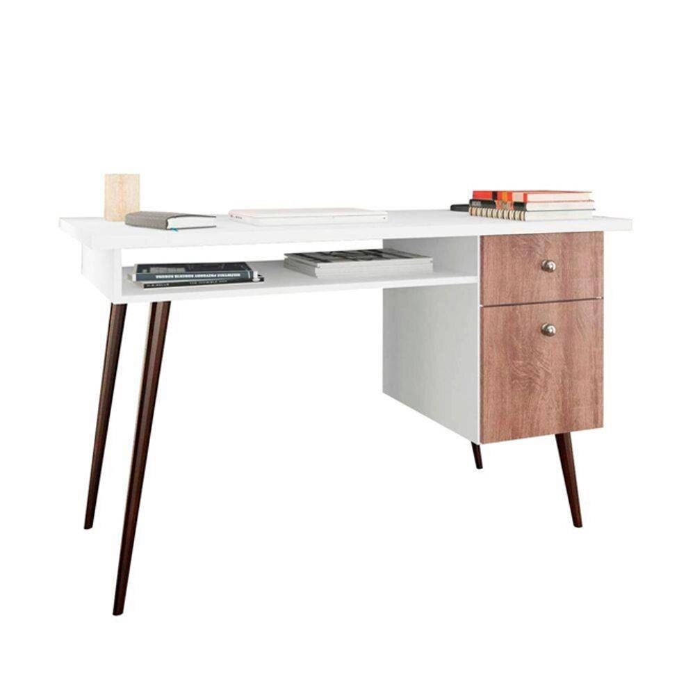 MOVELBENTO RETRO BUREAU TAFEL WIT EN RUSTIEK MET 1 DEUR EN 1 LADE