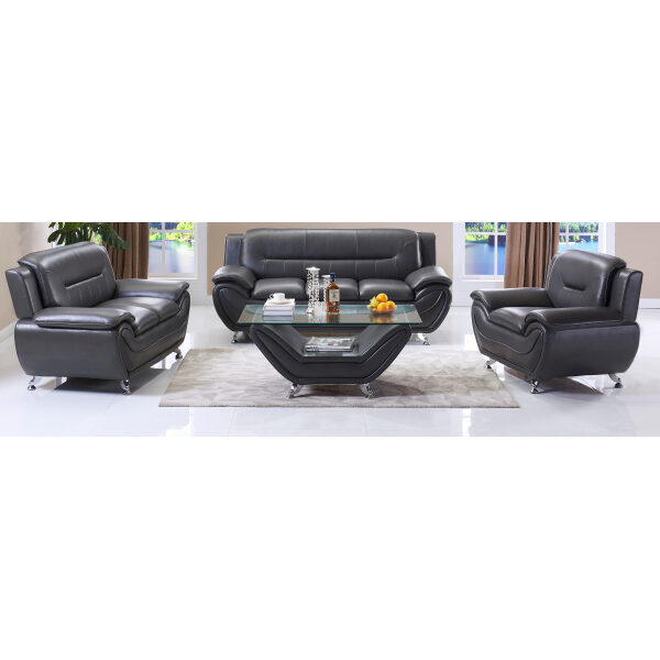 LE3350GREY 3+2+1 SOFA SET IN FULL TOP AIR LEATHER