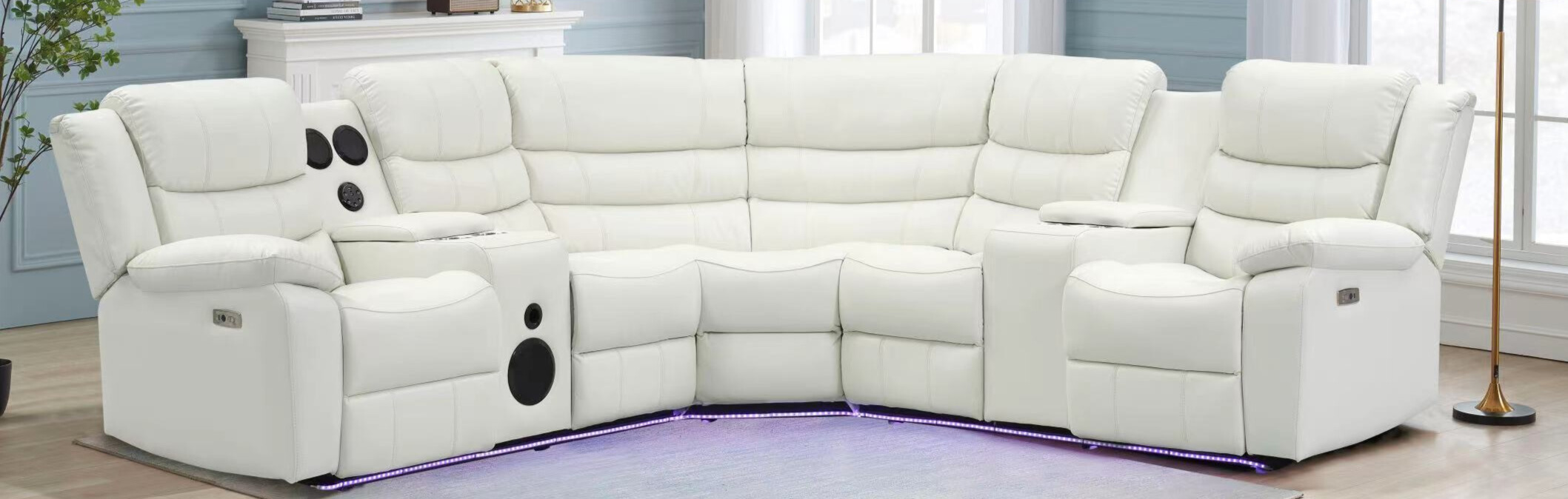 LE9201WHITE SECTIONAL SOFA POWER RECLINERS FULL TOP AIR LEATHER