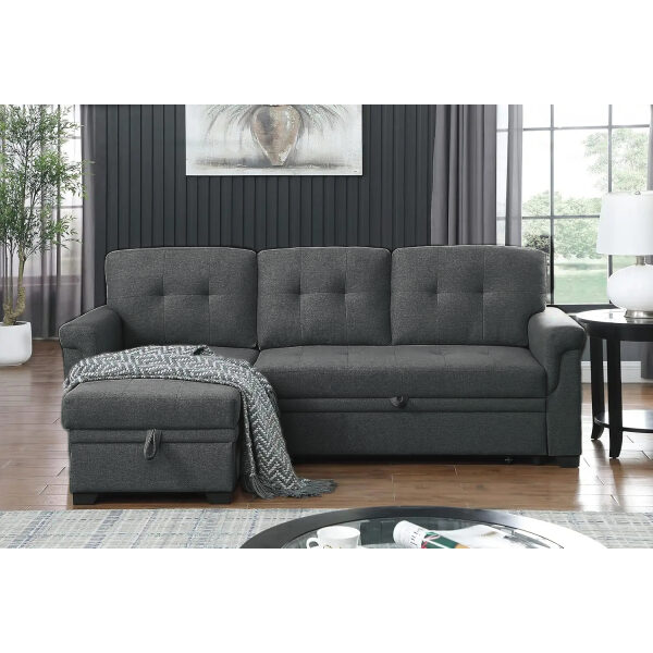 CD200042 DARK GREY PULL OUT CORNER SOFA BED BY-3335-34