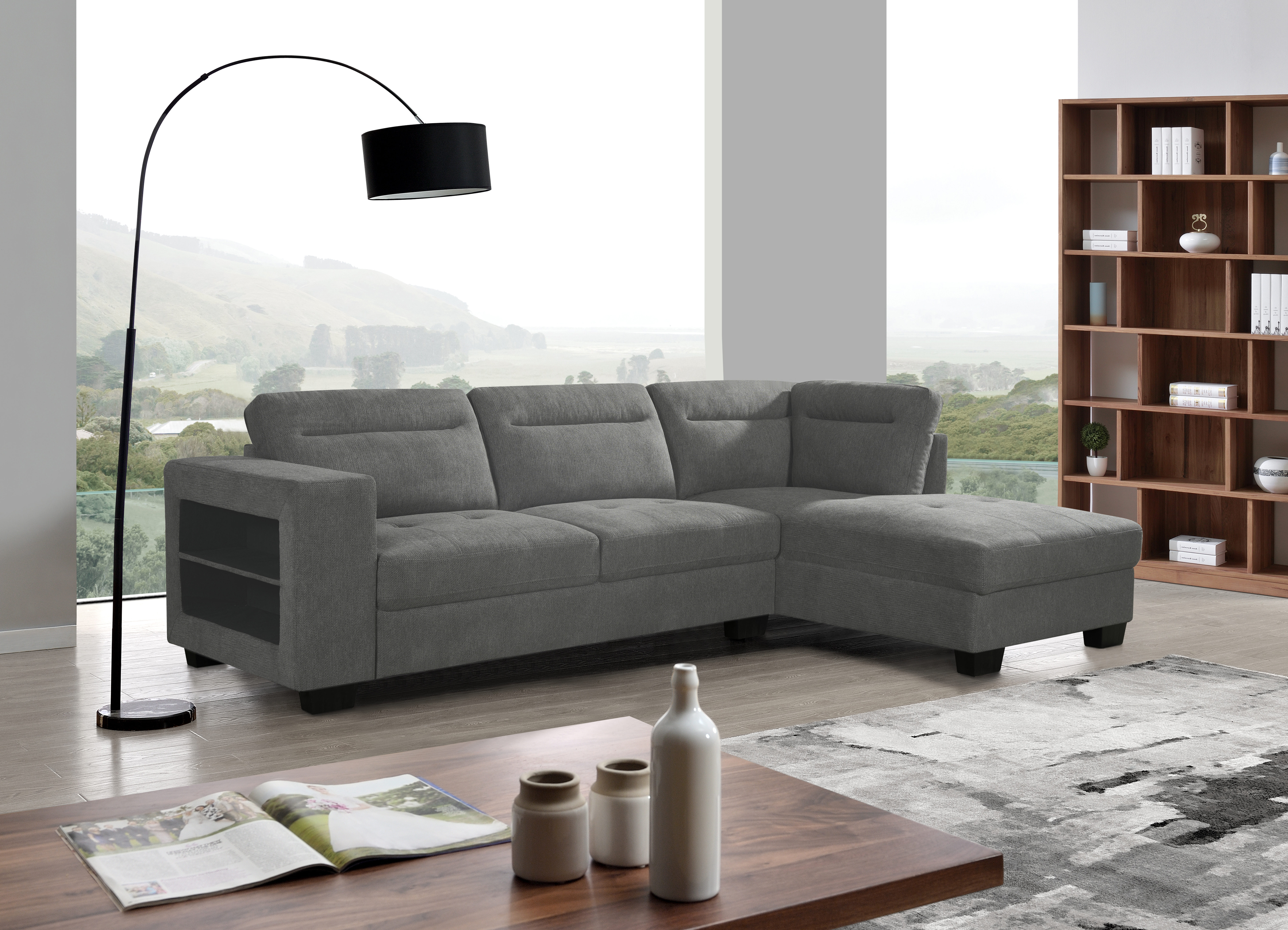 BERGEN RHF GREY CORNER SOFA 2S + CHAISE