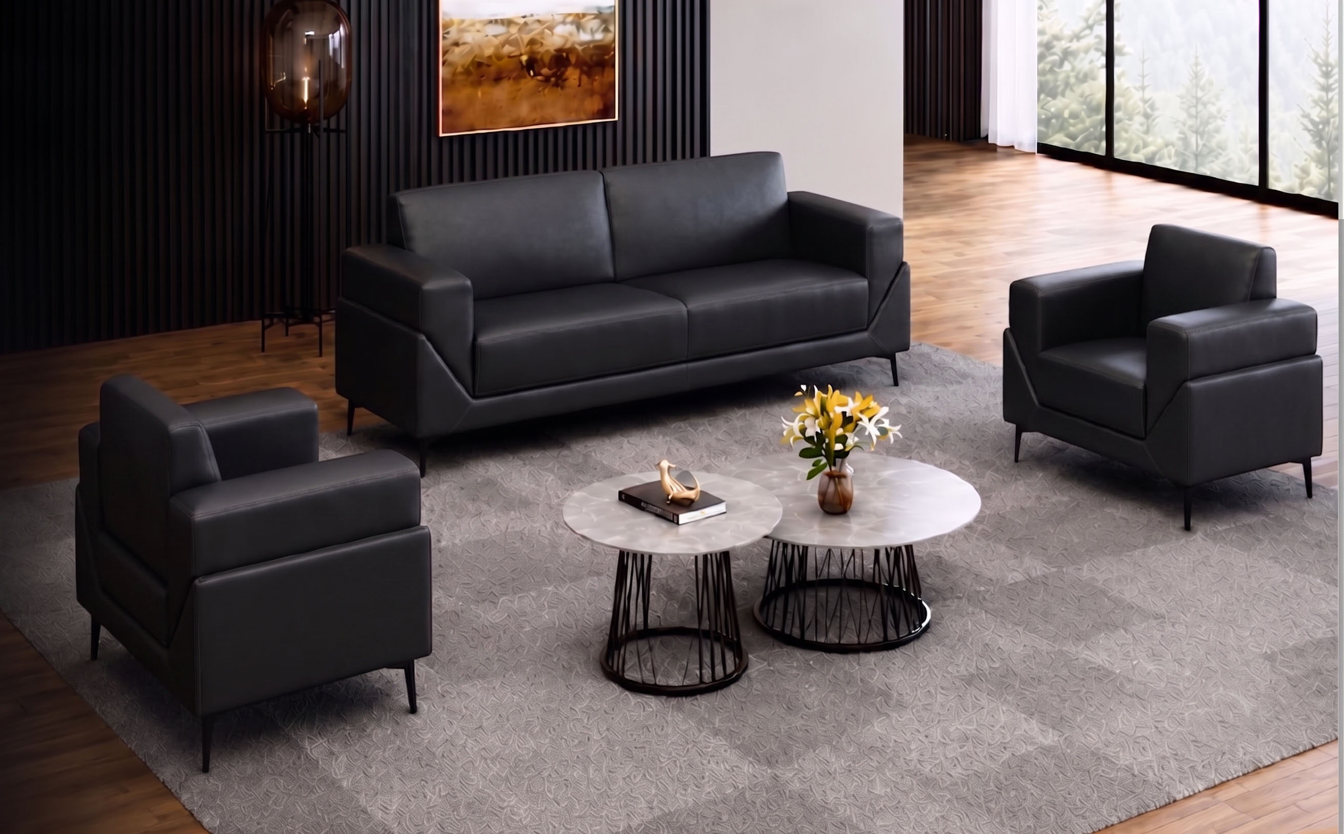 SF-1050 SOFA SET 1+1+3, SOLID WOODEN FRAME