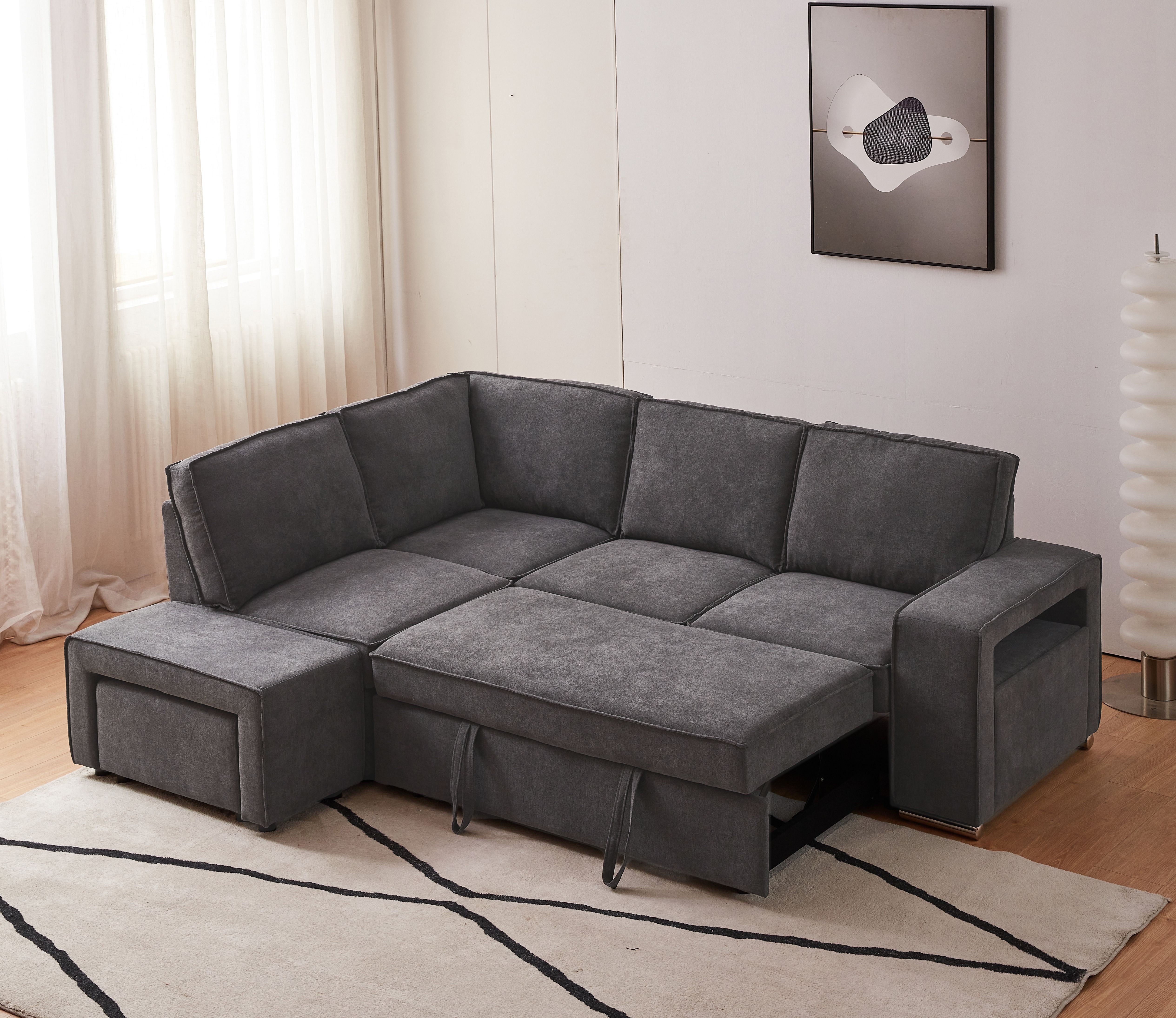 CHARLOTTE LHF MID GREY CORNER SOFABED (2S+CHAISE+OTTOMAN)