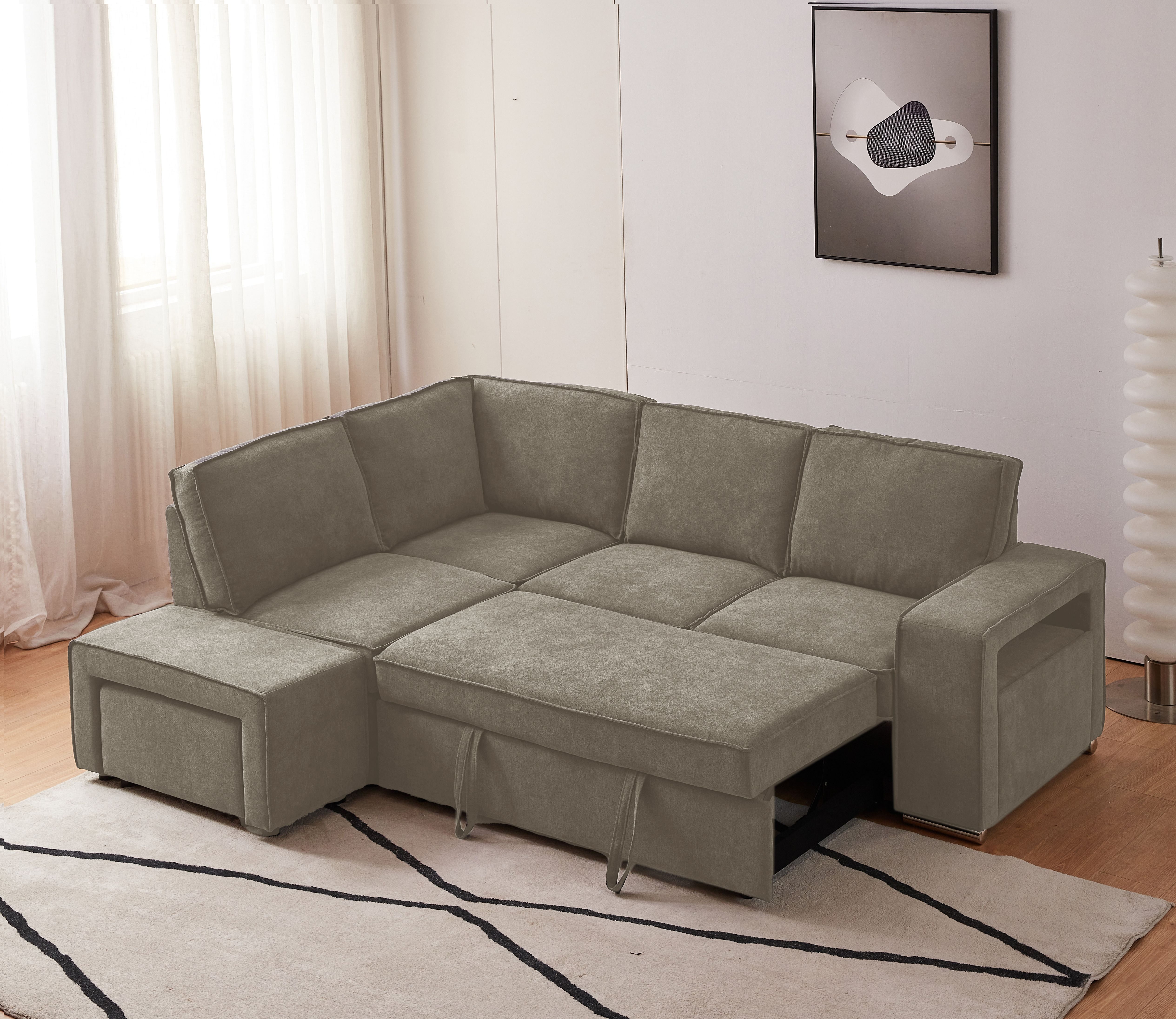 CHARLOTTE LHF SAHARA BEIGE CORNER SOFABED (2S+CHAISE+OTTOMAN)