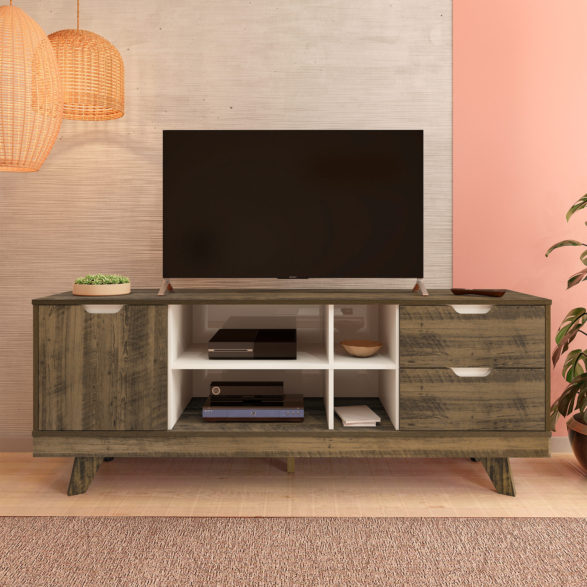 Ambiente Rack Michigan Pinho com Off White