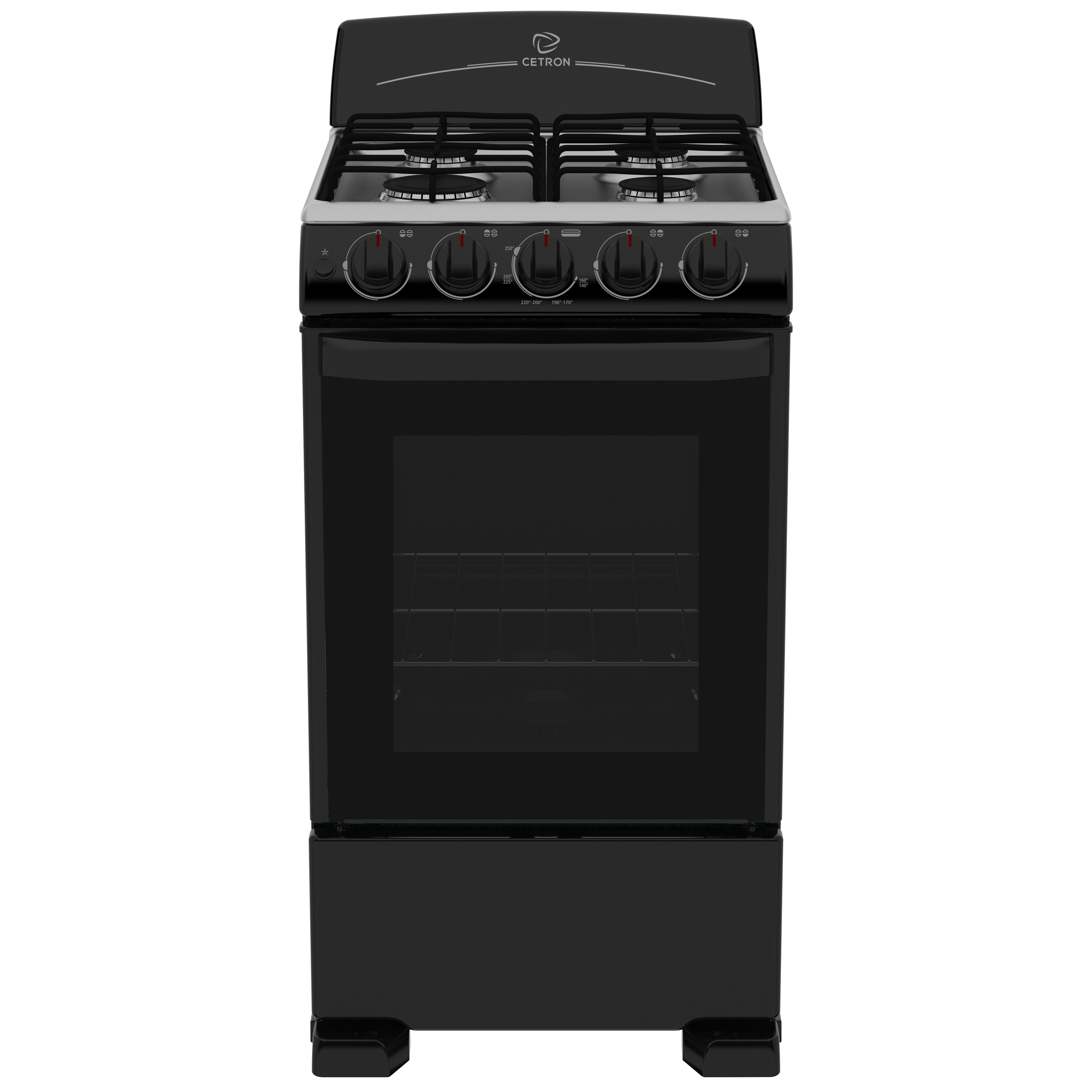 CE20AINO CETRON GASFORNUIS 20" ZWART 1 JUMBO + 3 STD. BRANDERS, ELEKTR ONTST