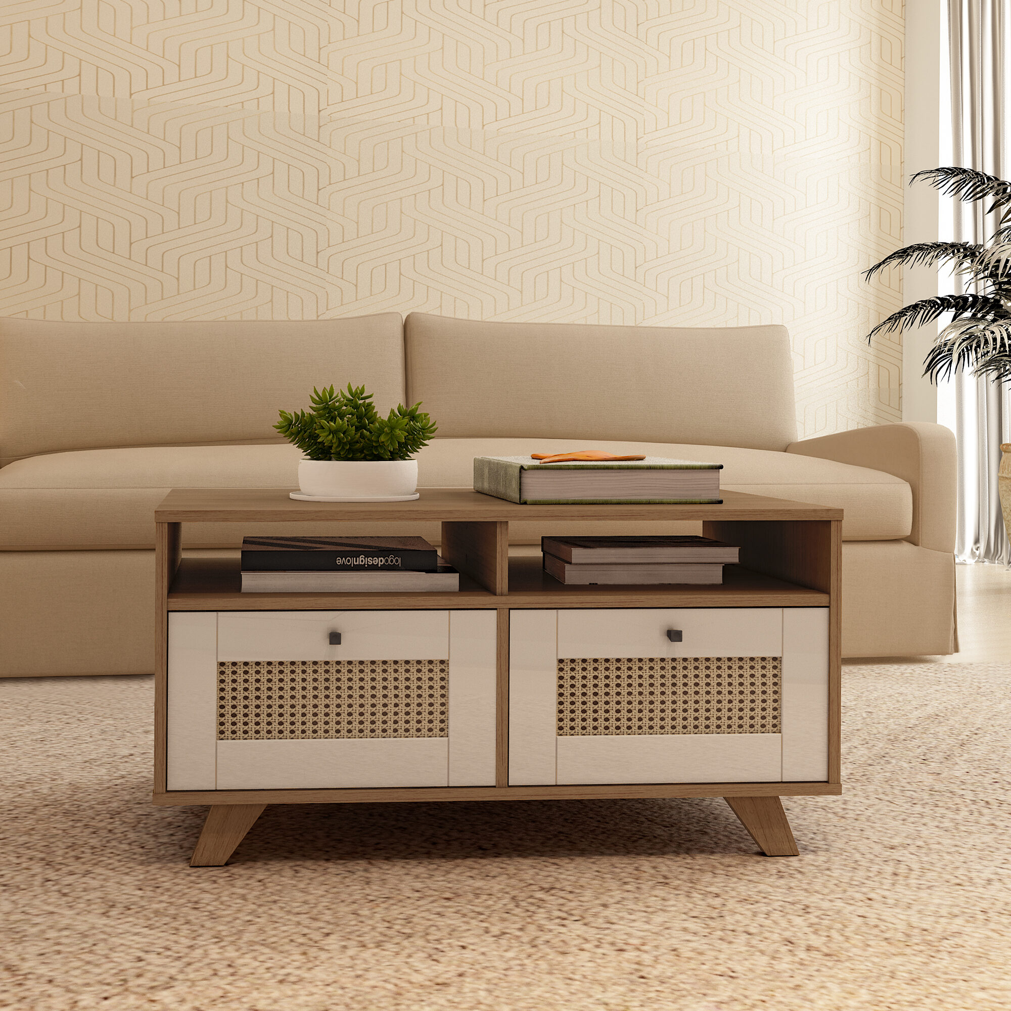Ambiente Mesa de Centro Trama - Cinamomo com Off White (1)