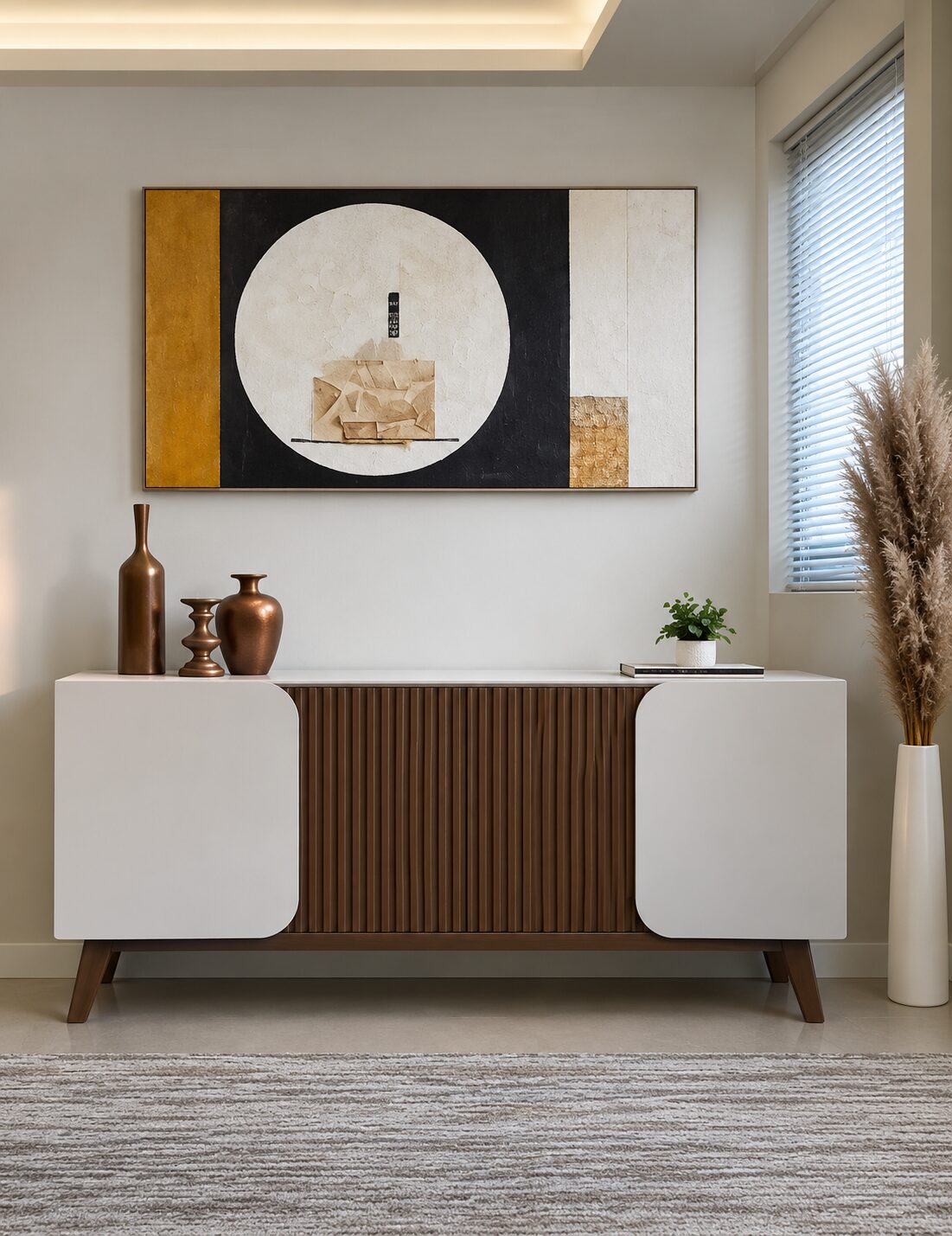4505 ELEGANCE BUFFET - OFF WHITE / SLATTED PINE