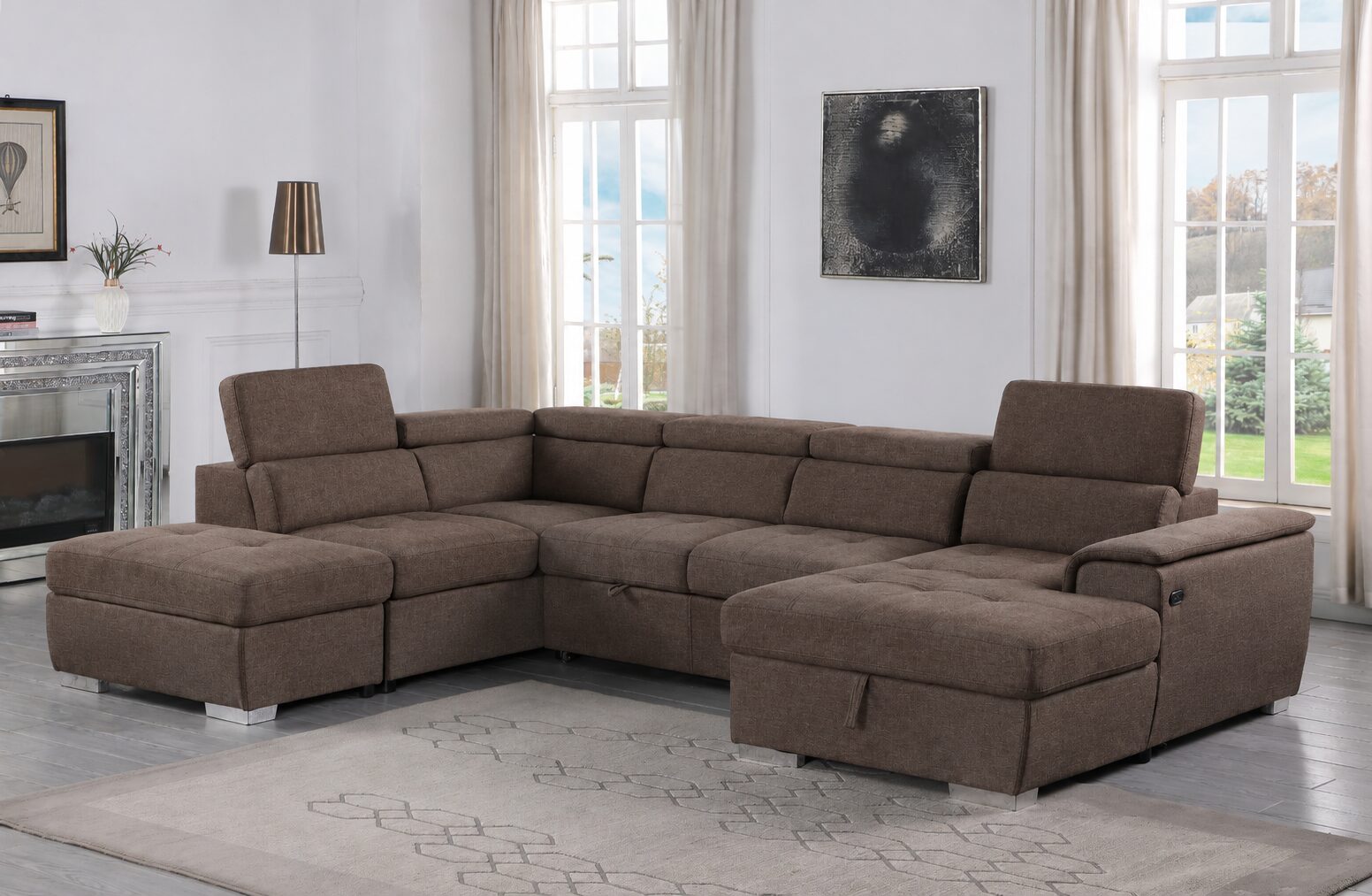 CORNER SOFABED W/USB CHARGE DENTON 1028-06 COFFEE