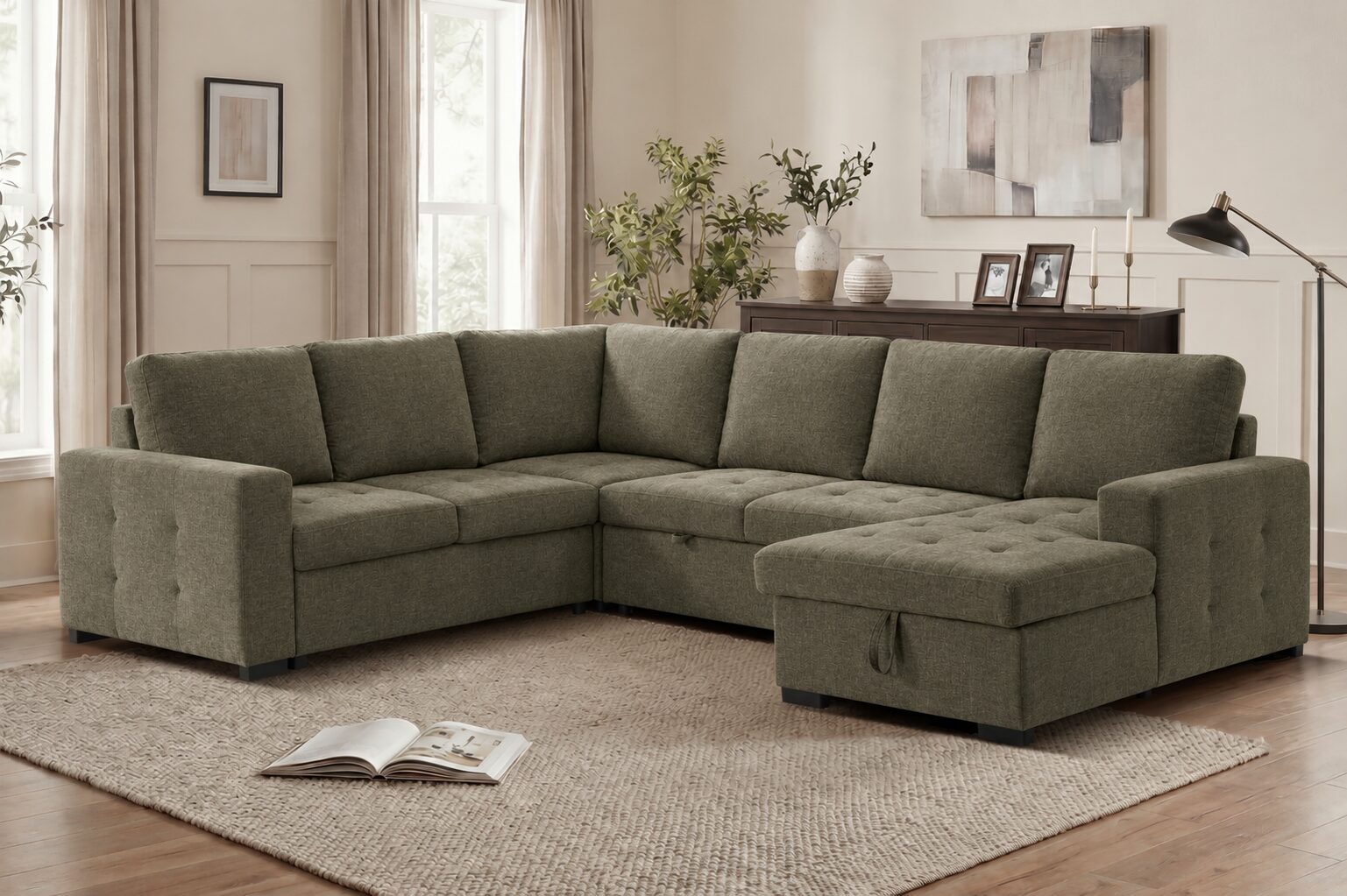 CORNER SOFA BED BARREL 38 OLIVE