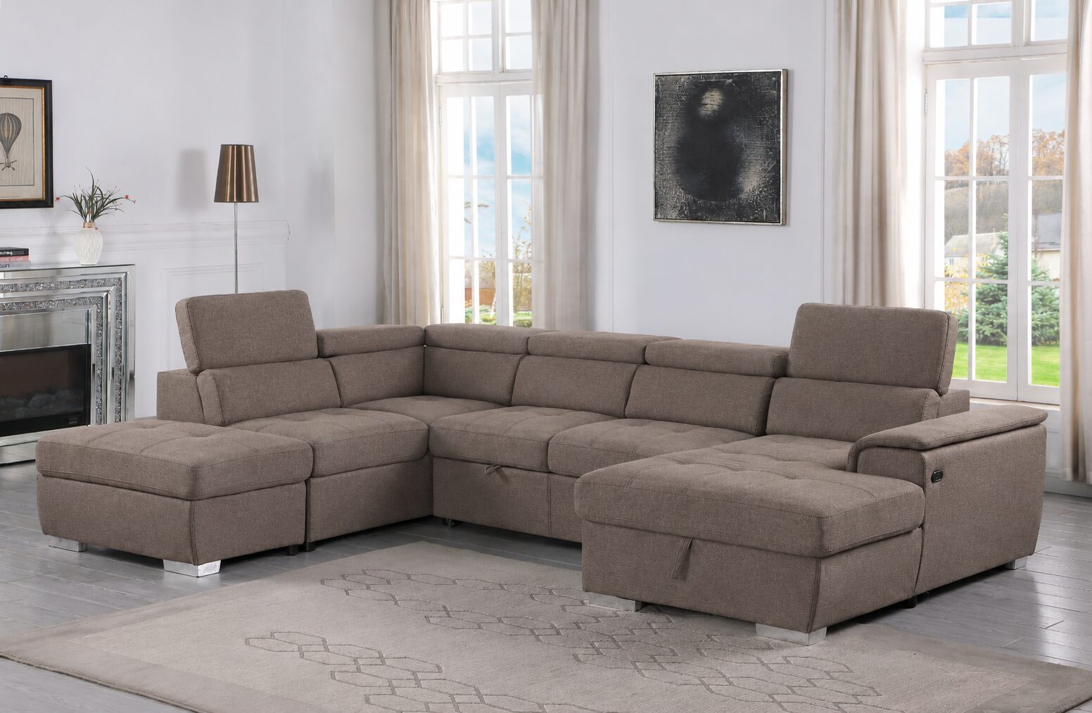 CORNER SOFABED W/USB CHARGE DENTON 1028-14 TAUPE BROWN